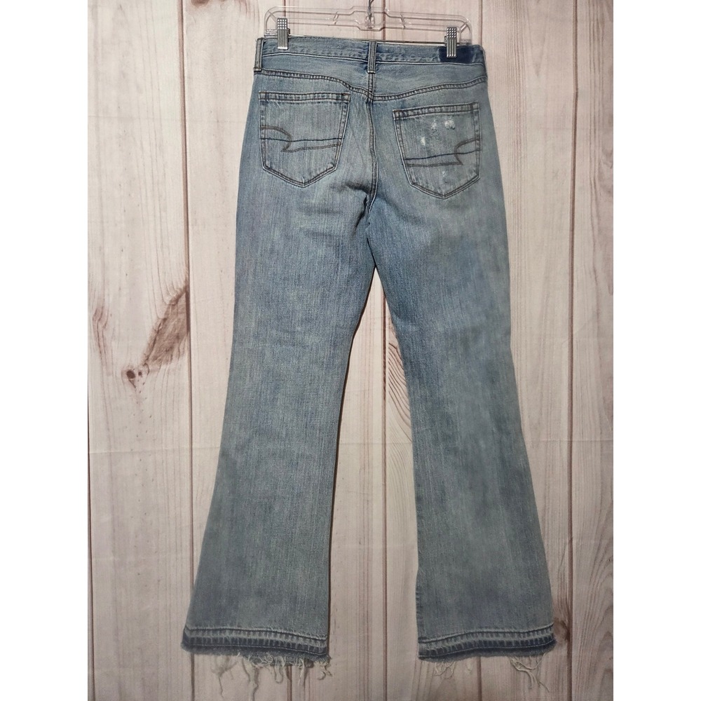 American Eagle Vintage Hi-Rise Flare Distressed Patchwork Split Hem Jeans 6R - Picture 2 of 8